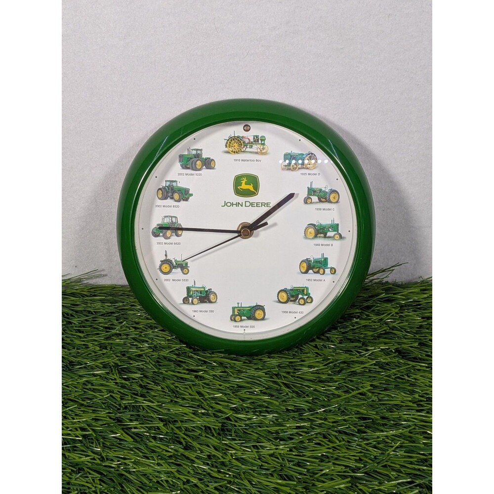 John Deere 13" Tractor Wall Clock Tractor Sounds On The Hour 1916-2002 WORKS!